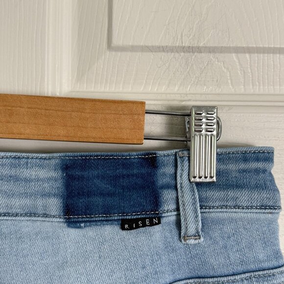 Risen Jeans Womens 1XL Blue Straight Leg Patchwork Light Wash High Rise Stretch - Picture 10 of 13